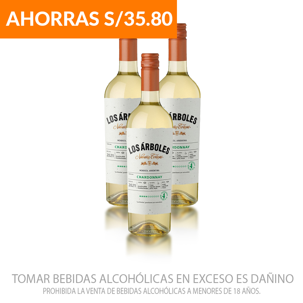 PACK 3 BOTELLAS LOS ARBOLES CHARDONNAY X 750ML